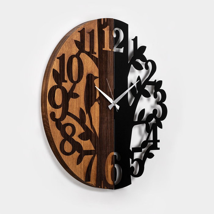 Wallity Reloj de Pared Decorativo de Madera 71 56 cm Madera y Metal Nogal y Negro